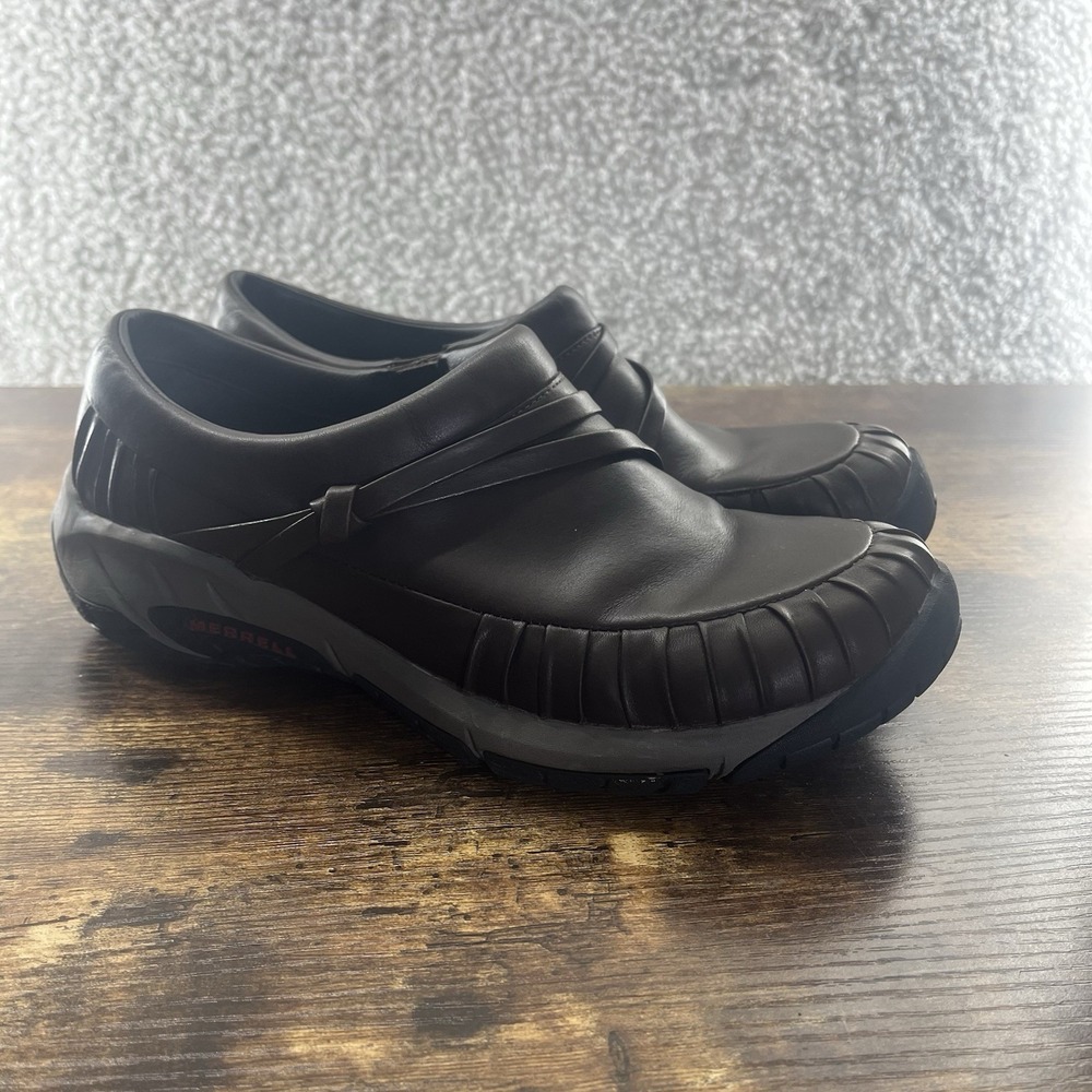 Merrell Encore Pleat Loafers Clogs Shoes Women's Size 10 Brown‎ Leather Slip On